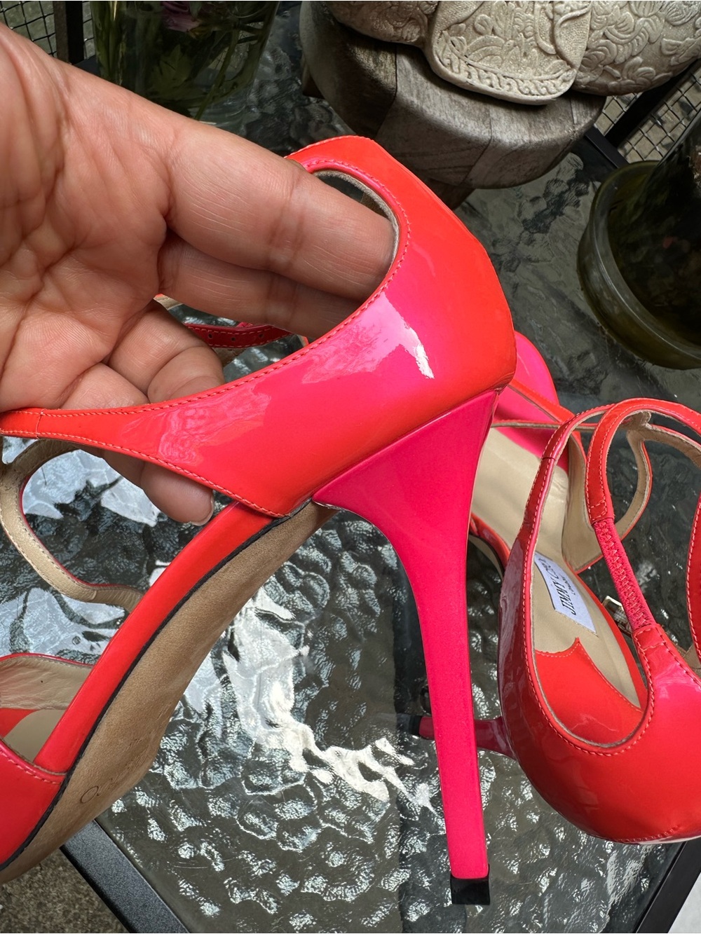 Jimmy Choo Lance Neon Pink Patent Leather Strappy Sandals - Picture 10 of 16